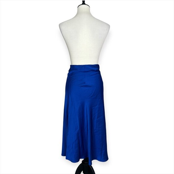 George Satin Midi Slip Skirt Flared Hem Pull On Elastic Waist Blue Sz M - Picture 3 of 11